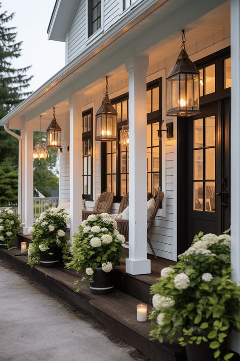 45 Front Porch Ideas That Will Bring You Together Front Porch Rambler, Front Porch Single Story House, Hip Porch Roof, Farmhouse Side Porch, Low Country Front Porch, Rambler Front Porch, Single Story Front Porch, Landscaping For Colonial Style Home, Added On Front Porch