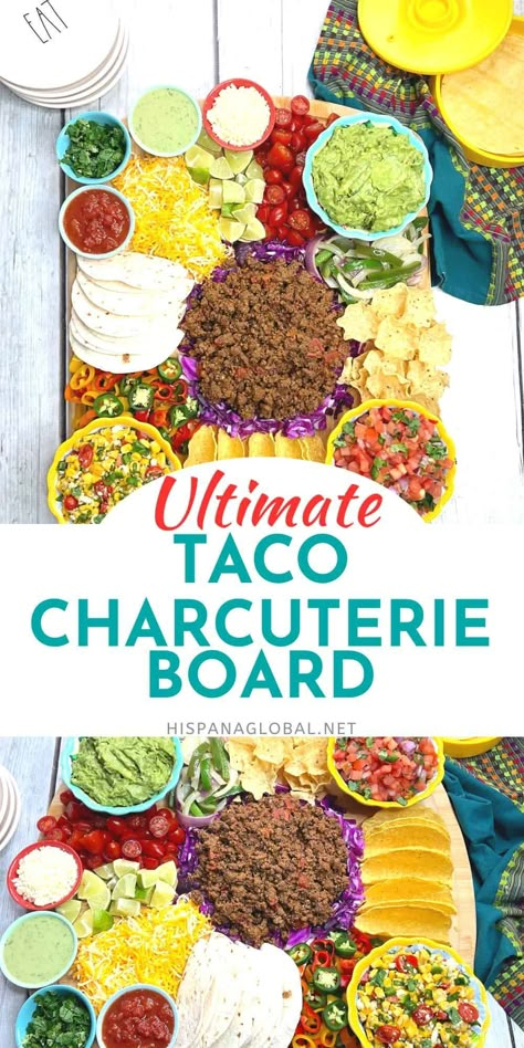 Taco Serving Platter, Walking Taco Charcuterie Board Ideas, Latino Charcuterie Board, Taco Theme Charcuterie Board, Taco Board Ideas For Parties, Mexican Food Board Ideas, Mexican Style Charcuterie Board, Salsa Charcuterie Board, Nacho Boards For Parties