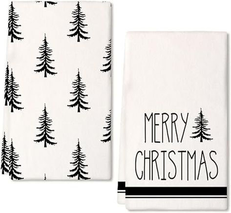 Black Xmas Tree Dish Towels 18x26 Inch,Hoilday Farmhouse Home Decoration Black Xmas Tree, Christmas Cooking Ideas, Christmas Hand Towels, Merry Christmas Text, Christmas Kitchen Decor, Black Christmas Trees, Christmas Kitchen Towels, Christmas Dishes, Towel Pattern