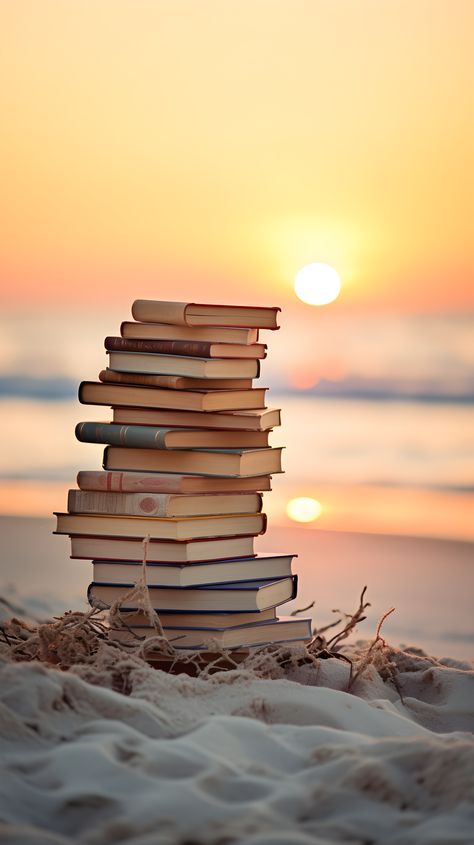 A mesmerizing wallpaper displaying a stack of old books against a stunning sunset on the beach, offering a serene and nostalgic phone background. Image Girly, Book Background, Book Wallpaper, Sunset Wallpaper, Backgrounds Phone Wallpapers, Cute Wallpaper For Phone, Phone Wallpaper Images, Book Images, Pretty Wallpapers Backgrounds