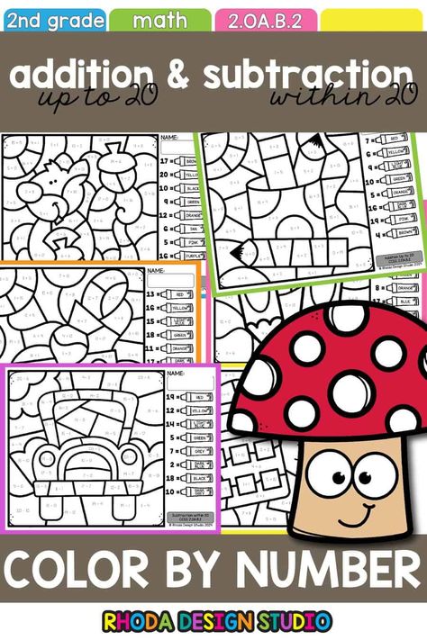 Looking for a fun way to practice math skills? Our addition and subtraction within 20 color by code worksheets make learning exciting with engaging coloring activities. Save this pin to get free color by number math worksheets perfect for homeschool or classroom use! First Grade Math Coloring Sheets, Free Worksheets For 2nd Grade, Addition Color By Number Free 2nd Grade, Color By Number Addition And Subtraction, 2nd Grade Math Coloring Worksheets, Color By Addition And Subtraction Free, Color By Sum Free Printable, 2nd Grade Worksheets Free, Color By Addition First Grade Free