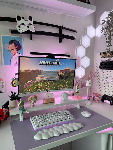 Setup Pc, Aesthetic Gaming, Games Room Inspiration, Gaming Desk Setup, Gamer Setup, Gamer Room Decor, Pc Gaming Setup, Video Game Room Design, Room Redesign