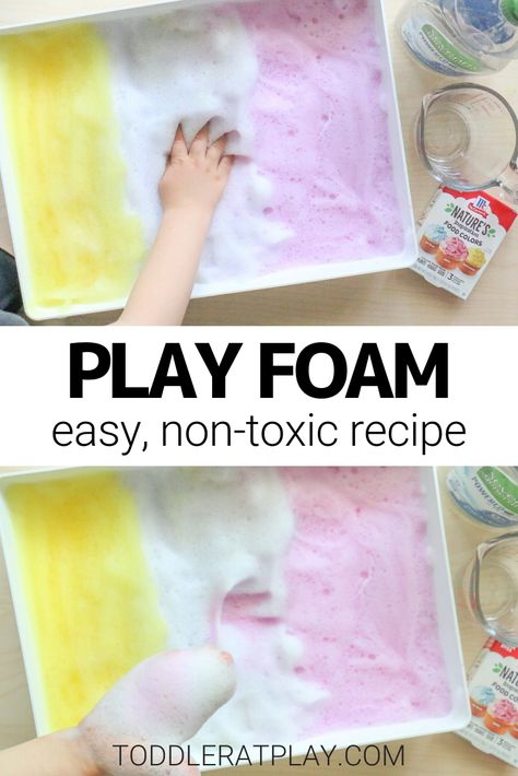 This Play Foam recipe is simple and easy! It’s a wonderful base for any sensory bin. With an addition of a few fun fillers, you can turn an ordinary sensory play idea into an extraordinary one!  #nontoxic #playfoam #sensoryplay Sensory Play Preschool, Preschool Sensory Play, Foam Recipe, Play Foam, Sensory Play Toddlers, Homeschooling Activities, Preschool Sensory, Activity Preschool, Sensory Bin Ideas