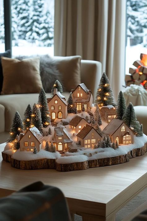 21 Magnificent White Christmas Decor Ideas 3 White House Village Christmas, Stunning Christmas Decor, Christmas Designs Ideas, Xmas Village Ideas, Scandinavian Christmas Village, Christmas Nativity Decor, Winter Decor Home, Decorating Your Home For Christmas, Vintage Christmas Home Decor