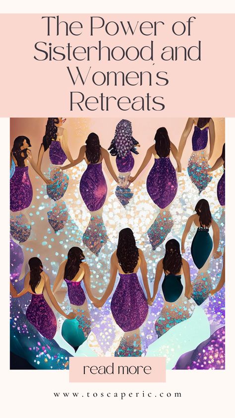 The Power of Sisterhood and Women's Retreats  Read about the Magic and Power of Women´s Retreats. - Art by Tosca Peric - Many of us carry societal and cultural conditioning that keeps us from opening up and connecting with others. Women’s retreats offer a safe and supportive environment for us to break down those barriers and connect on a deeper level. This section will explore how women’s retreats can help us let go of our defenses and create space for authentic connection. Sisterhood Retreat Activities, Circle Of Sisterhood, Women Support Women, Women's Retreat Ideas, Goddess Retreat, Women’s Circle Activities, Retreat Themes For Women, Retreat Ideas For Women, Retreats For Women