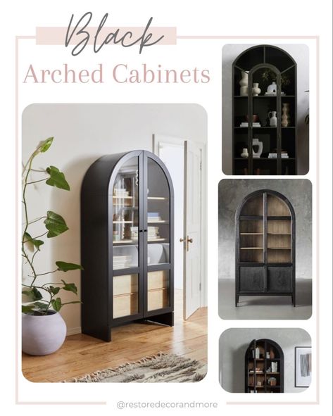 Mason Storage Cabinet, Arched Cabinets, Arch Bookcase, Black Glass Cabinet, Arched Bookcase, Interior Design Black, Arched Cabinet, Cabinet Tall, Arch Cabinet