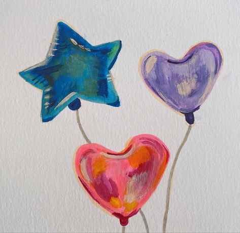 Metallic Heart Balloons, Balloon Bouquet Drawing, Paintings Of Balloons, Watercolor Balloons Birthday, Metallic Balloon Drawing, Star Balloons Aesthetic, Drawing Of Balloons, Water Balloon Drawing, Popped Balloon Drawing