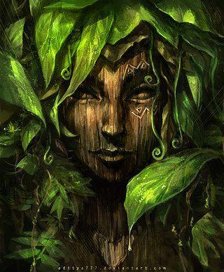 Tree Goddess Tree Spirit, Nature Spirits, Forest Spirit, Deviant Art, Arte Fantasy, Her Eyes, Illustration Inspiration, Green Man, Fantasy Creatures