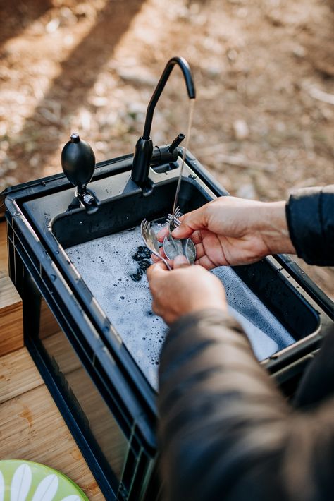 Boxio Portable Sink and Toilet :: Field Tested Portable Hand Washing Station Diy, Portable Sinks Small Spaces, Outdoor Toilet Ideas, Camping Sink, Portable Sink, Portable Console, Side Box, Outdoor Toilet, Camping Set Up