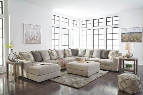 Any way you want it!  This sectional can be configured in many different ways to suit your style, your room, and your seating needs.  The clean lines and neutral fabric will match any decor you choose. Sectional Living Room Layout, Sofa Arrangement, Sectional Living Room, Furnitur Ruang Keluarga, Sectional With Chaise, Contemporary Sectional, Corner Chaise, Large Sectional, Sofa L