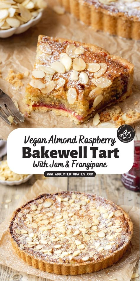 Vegan Bakewell Tart - Addicted to Dates Vegan Bakewell Tart, Almond Frangipane, Vegan Tarts, Vegan Pastries, Vegan Baking Recipes, Bakewell Tart, Vegan Christmas Recipes, Vegan Brunch, Vegan Cake Recipes