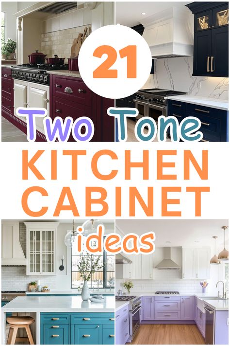 Discover creative and stylish two-tone kitchen cabinet ideas that will transform your kitchen into a space you’ll adore. From bold colors to subtle shades, get inspired by these unique combinations! #kitchendesign #twotonekitchencabinets #kitchenmakeover #interiordesignideas #homedecor 2 Tone Kitchen Cabinets Wood And Paint, Kitchens With Different Colored Cabinets, Vintage Kitchen Cabinet Colors, Cabinets Two Different Colors, Multi Colored Kitchen Cabinets, Farmhouse Kitchen Cabinet Ideas, Two Color Cabinets, Painted Kitchen Cabinet Color Ideas, Dual Tone Kitchen Cabinets