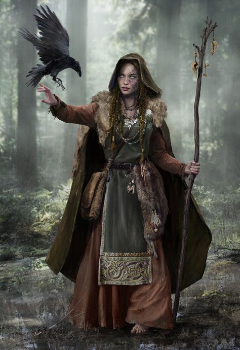 Druid Costume, Medieval Witch, Dnd Druid, Baba Jaga, A Crow, Heroic Fantasy, Viking Woman, Dungeons And Dragons Characters, Dnd Art