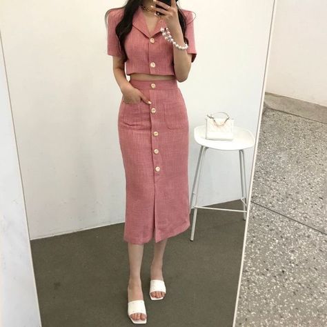 Two Piece Skirt Set Summer, Tweed Two Piece, Long Skirt Suits, Women Advice, Lady Outfits, High Waist Skirts, Ladies Short Jackets, Slim Blazer, Sets Summer