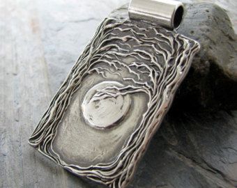 Moon And Trees, Precious Metal Clay Jewelry, Pmc Jewelry, Art Clay Silver, Lino Block, Silver Metal Clay, Clay Silver, Metal Clay Jewelry, Silver Clay