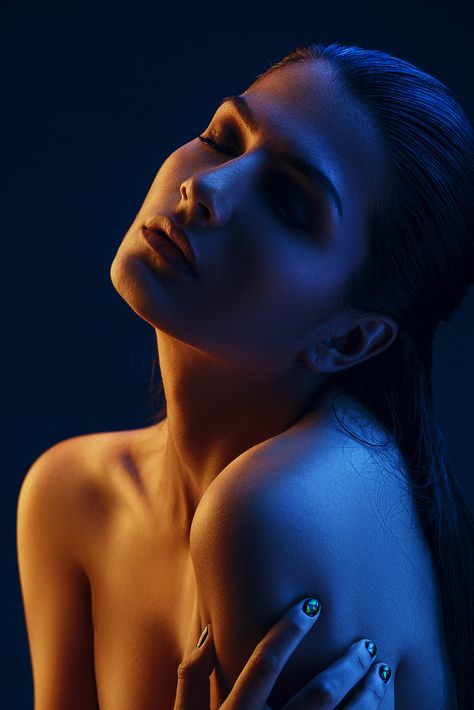 Dawning on Behance Colour Gel Photography, Neon Photoshoot, Low Key Portraits, Neon Photography, Studio Portrait Photography, Studio Photography Poses, Art Photography Portrait, Portrait Lighting, Creative Portrait Photography