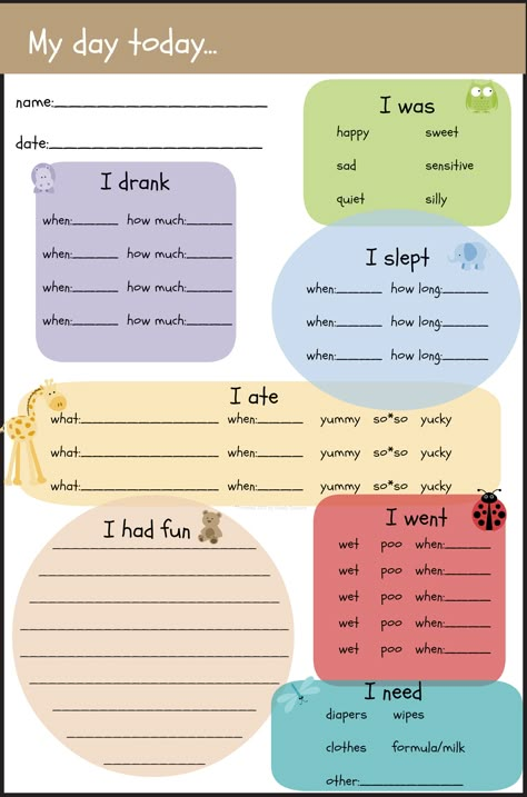 Day Care Infant Daily Report Sheets Weekly Report Template, Preschool Daily Report, Infant Daily Report, At Home Daycare, Infant Daycare, Family Daycare, Home Daycare Ideas, Weekly Report, Daycare Themes