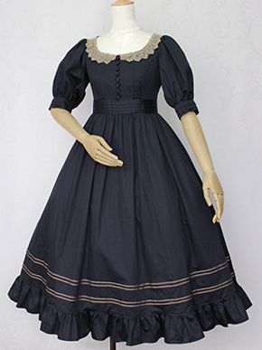 Victorian Maiden Royal Marine Long OP Victorian Maiden, Aesthetic Dress, Old Fashion Dresses, Classic Lolita, Anne With An E, Japanese Street Fashion, Samara, Lolita Dress, Gothic Lolita