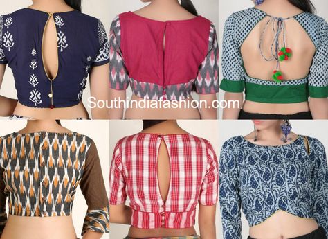 20 Stylish Cotton Saree Blouse Designs! Blouse Design For Cotton Saree, Cotton Blouse Pattern, Neck Patterns, Kalamkari Blouse, Blouse Designs High Neck, Cotton Saree Blouse Designs, Cotton Blouse Design, Blouse Designs Catalogue, Cotton Saree Blouse