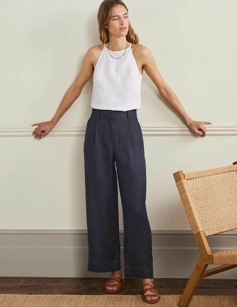 Wide Leg Linen Trousers Navy Linen Pants Outfit, Blue Linen Pants Outfit, Navy Blue Pants Outfit, Navy Linen Trousers, Navy Blue Linen Pants, Linen Trousers Outfit, Blue Linen Trousers, Blue Pants Outfit, Linen Pants Style