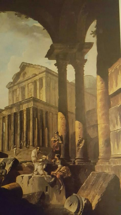 Philosophers Painting, Old Greek Paintings, Philosophical Art, Greek Pictures, Architectural Fragments, Greek Ruins, Roman Painting, Old Temple, Historic Wallpaper