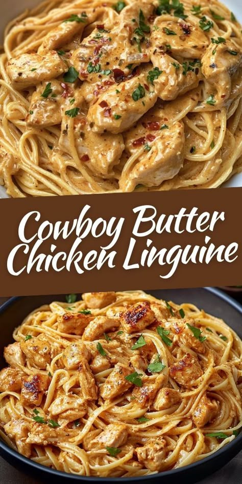 🧈🍝 Cowboy Butter Chicken Linguine is the ultimate twist on pasta night! Creamy, buttery linguine with savory chicken and a hint of spice makes this dish an unforgettable meal. Easy to make and full of flavor, it’s perfect for cozy evenings or weekend dinners. 🌶️ Elevate your pasta game and impress with this bold and delicious recipe! #CowboyButterChicken #PastaNight #EasyDinner #ComfortFood #ChickenRecipes Cowboy Butter Sauce, Chicken Linguine, Cowboy Butter, Pasta And Chicken, Easy Pasta Recipe, Linguine Recipes, A Balanced Meal, Quick Lunch Recipes, Butter Pasta