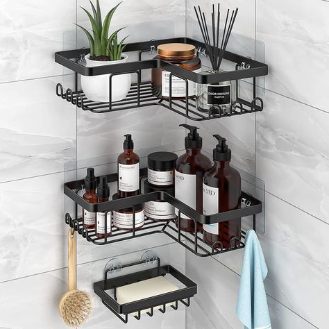 Introducing the ultimate bathroom upgrade! The YASONIC Corner Shower Caddy, 3-Pack Adhesive Shower Caddy is your solution to messy showers. With rustproof stainless steel, soap holder, and 12 hooks, it keeps your essentials within reach. Say goodbye to drilling and hello to hassle-free organization. Solve your bathroom troubles today! #BathroomUpgrade #ShowerOrganization #NoDrillingRequired #StressFreeShowers Kohler Shower, Bathroom Shower Organization, Shower Organizer, Corner Shower Caddy, Shower Rack, Shower Storage, Shower Organization, Shower Basket, Stainless Steel Bathroom