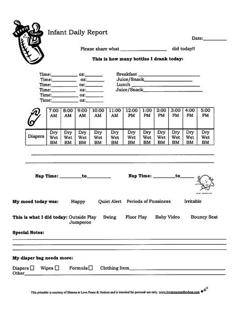 Infant'S Daily Report Sheet | Infant Daily Report, Daycare With Home Health Care Daily Log Template Infant Care Sheet, Preschool Daily Report, Daily Report Template, Daycare Daily Sheets, Infant Daily Report, Infant Curriculum, Infant Daycare, Daycare Themes, In Home Daycare