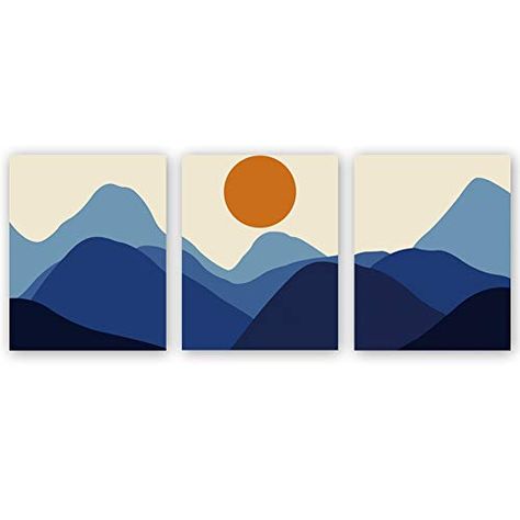 Mountains Art Painting, Sunrise Art, Simple Canvas Paintings, Easy Canvas Art, Soyut Sanat Tabloları, Canvas Painting Designs, 수채화 그림, Simple Acrylic Paintings, Blue Mountains