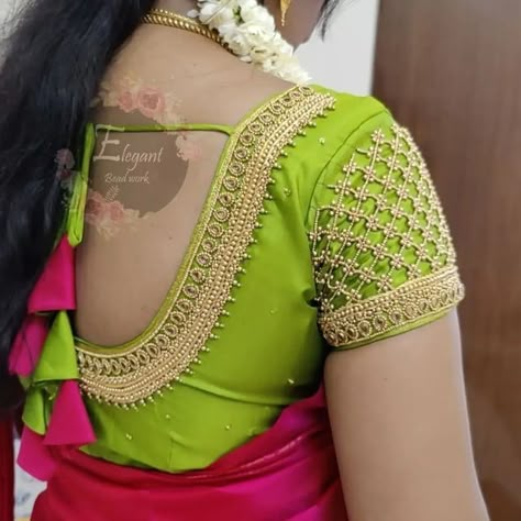 Off Hand Aari Work Blouse, Aari Back Neck Designs, Aariwork Blouse Designs Latest, Ariwork Blouse Designs, Wedding Blouse Aari Work Designs, Aari Back Neck Designs For Blouses, New Model Maggam Work Blouse Designs, Aari Work Blouse Aari Work Blouse Wedding, Aari Blouses Weddings