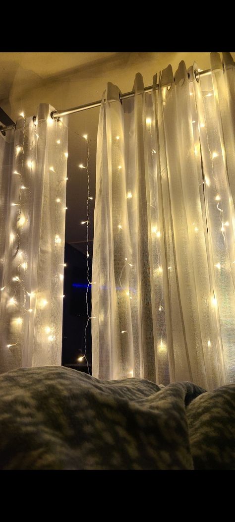 Light Curtains Bedroom, Rum Inspiration, Blue Fairy Lights, Fairy Light Curtain, Bday Gift Ideas, Happy Sunshine, Home Vision Board, Fairy Lights Bedroom, Cosy Bedroom