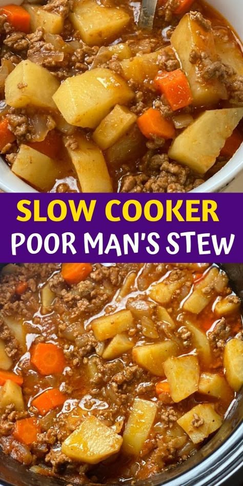 SLOW COOKER POOR MAN’S STEW RECIPE - 100K RECIPES Poor Mans Stew, Slow Cooker Stew Recipes, Slow Cooker Stew, Poor Man, Stew Recipe, Crockpot Recipes Slow Cooker, Easy Slow Cooker, Stew Recipes, Slow Cooker Recipes