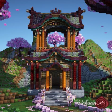 Ideas for 1.20 Minecraft Cherry Blossom Japanese builds! Shrine Minecraft Build, Cherry Tree Builds Minecraft, Minecraft Japanese Greenhouse, Japanese Zen Garden Minecraft, Minecraft Japanese House Cherry Blossom, Minecraft Cherry Blossom Interior Ideas, Minecraft Japanese Gazebo, Cherry Blossom Temple Minecraft, 1.20 Minecraft House