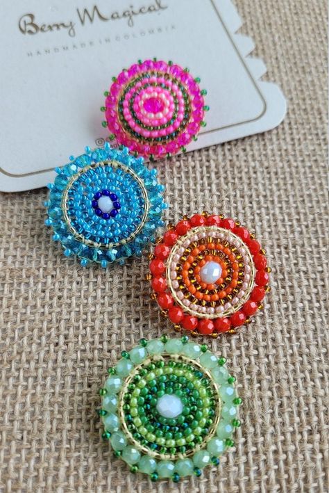 Colorful Stud Beaded Earrings Crystal Stud Earrings Cute | Etsy Beaded Earring Studs, Unique Tiny Beaded Earrings For Festival, Traditional Tiny Beads Earrings, Beadwork Stud Earrings, Beaded Stud Earrings Tutorial, Outfits With Accessories, Beaded Stud Earrings, Wrapped Rings, Bracelet Craft