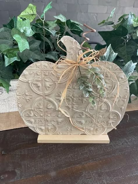 Dollar Tree Tile Pumpkin | Hometalk Dollar Tree Pumpkins, Fall Pumpkin Crafts, Dollar Tree Ideas, Dollar Tree Fall, Adornos Halloween, Tile Crafts, Fall Deco, Diy Dollar Tree Decor, Fall Thanksgiving Decor