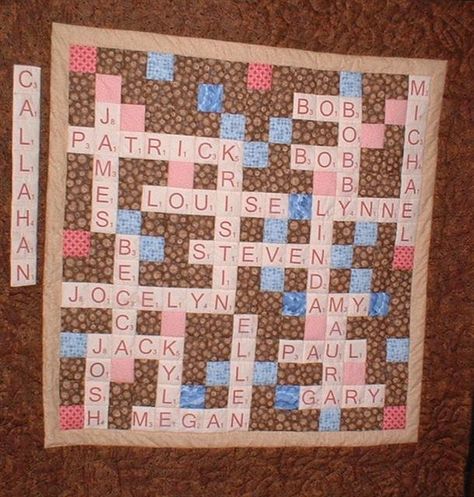 . Scrabble Quilt, Cowboy Nation, Puzzle Quilt, Grandmother Quilt, Rag Quilts, Grand Kids, Family Names, Crochet Quilt, Quilt Block Pattern