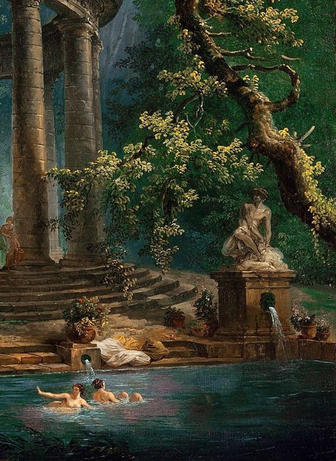 french art, rococo, neoclassical The Bathing Pool, Hubert Robert, Neoclassical Art, Rococo Art, Hieronymus Bosch, Princess Drawings, Vintage Aesthetics, Pierre Auguste Renoir, Classical Art