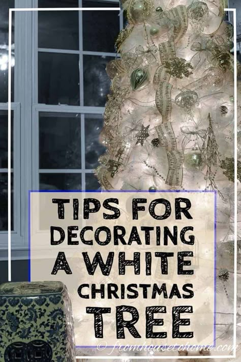 Looking for some decorating ideas for your all white Christmas tree? Try these tips that will help make sure it looks beautiful when you're done. #fromhousetohome  #allwhitechristmastree #christmasideas Decorating A White Christmas Tree, All White Christmas Tree, Christmas Holidays Decorations, All White Christmas, Peacock Christmas Tree, White Xmas Tree, Noel Miller, Glam Christmas Tree, Christmas Home Decorating