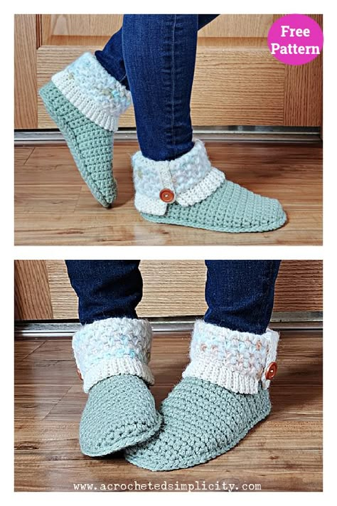 Slipper Pattern Crochet, Crochet Slip On Slippers, Easy Crochet Slipper Socks, Crochet Adult Booties Free Pattern, Crochet House Slippers Pattern, Crochet Slippers For Men Free Pattern, Slipper Boots Crochet Pattern Free, Crochet Mukluks Pattern Free, Crochet Boot Slippers Free Pattern