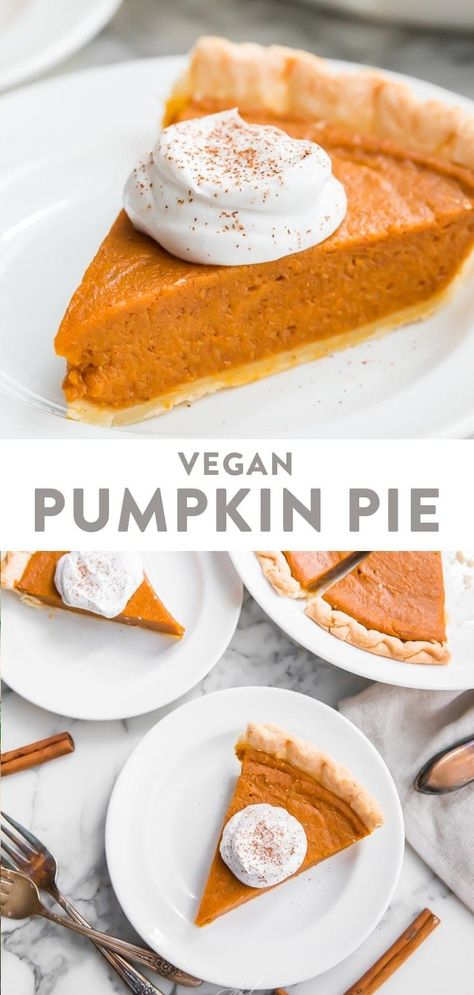 This vegan pumpkin pie is a holiday classic, rich, and spiced. This is the best vegan pumpkin pie, and it's super easy to make, with only 5 ingredients! Perfect with whipped coconut cream at Thanksgiving or Christmas. #vegan #pumpkin #pie #thanksgiving #dairyfree Pumpkin Vegan, Vegan Pumpkin Pie Recipe, Healthy Vegan Dessert, Cheesecake Vegan, Paleo Snack, Gingersnap Crust, Thanksgiving Pie, Vegan Pumpkin Pie, Postre Keto