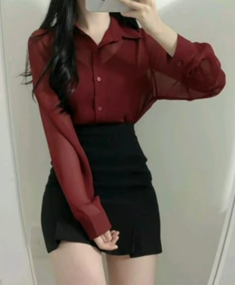 Red White Aesthetic Outfit, Net Shirts For Women, Korean Short Skirt Outfits, Fashion Top Outfits, Cute Dress Outfits, Korean Casual Outfits, Quick Outfits, Classy Work Outfits, Easy Trendy Outfits