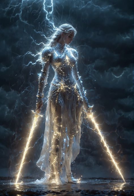 Goddess Character Inspiration, Gothic Models Dark Beauty, Warrior Aesthetic Female, Warrior Goddess Art, Goddess Concept Art, Lightning Goddess, Storm Goddess, Goddess Of Stars, Queen Of Light