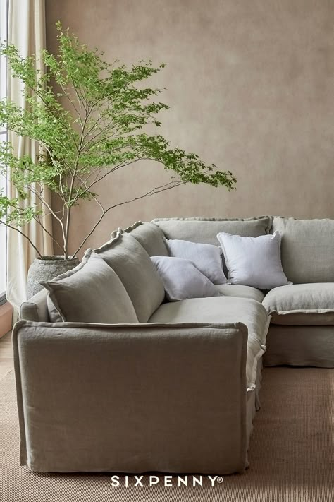 Comfy Sofa Living Rooms, Open Living Room Design, Linen Couch, Sofa Inspiration, Curtain Styles, Comfy Couch, Open Living Room, Comfy Sofa, Jasmine Rice