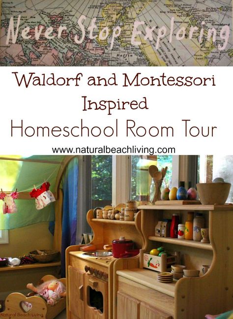 Montessori & Waldorf Inspired Homeschool Room full of natural materials to explore and discover all day. THE BEST WAY TO LEARN & PLAY, Natural Beach Living Waldorf Playroom, Waldorf Preschool, Waldorf Home, Reading Nook Kids, Waldorf Homeschooling, Montessori Home, Waldorf Homeschool, Waldorf Montessori, Montessori At Home