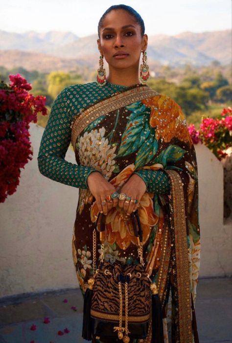 Sabyasachi Sarees Floral, Masaba Masaba, Saree 2023, Cocktail Saree, Sabyasachi Saree, Dusky Skin, Saree Styling, Floral Sarees, Sabyasachi Sarees