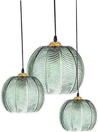 Modern Glass Pendant Light, Lights Chandelier, Glass Pendant Lights, Dining Room Ceiling, Verre Design, Ball Lamps, Green Pumpkin, Deco Luminaire, Ribbed Glass