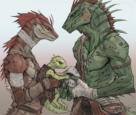 Lizardfolk Dnd, Lizard People, Elder Scrolls Art, Dungeons And Dragons Art, Drawing Style, Dungeons And Dragons Characters, Mythical Creatures Art, Young Family, Fantasy Rpg