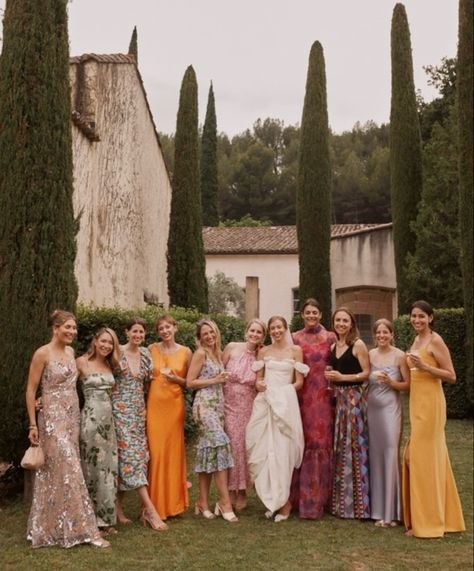 European Bridesmaid Dresses, Floral Mix Match Bridesmaid Dresses, Mismatched Green Floral Bridesmaid Dresses, Groomsmen And Bridesmaids Colors, Bridesmaids Mixmatch, Floral Bidesmaid Mismathc Dresses, Floral Mix Match Briadmaid Dresses, Matching Bridesmaids Dresses, Cocktail Wedding Attire