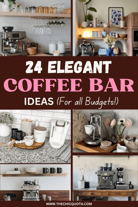 Coffee Corner Ideas Modern Luxury, Espresso Bar Ideas Kitchen Counter, Buffet Styling Decor, Coffee Kitchen Decor Ideas, Staging Kitchen Counters, Counter Top Coffee Bar, Coffee Station Ideas Countertop, Glam Coffee Bar, Morning Room Ideas