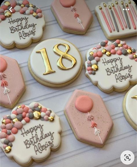 Decorated Birthday Cookies, Birthday Biscuits, Balloon Cookies, Happy Birthday Cookie, Royal Iced Cookies, Cookies Theme, Sugar Cookie Royal Icing, Sugar Cookie Designs, Fondant Cookies